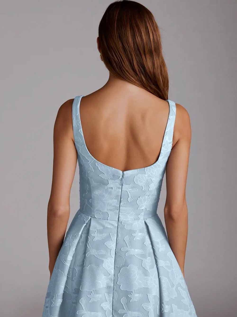 Azazie Amalie - Sleeveless Floral Jacquard Midi Dress in Sky Blue - Picture 5 of 5